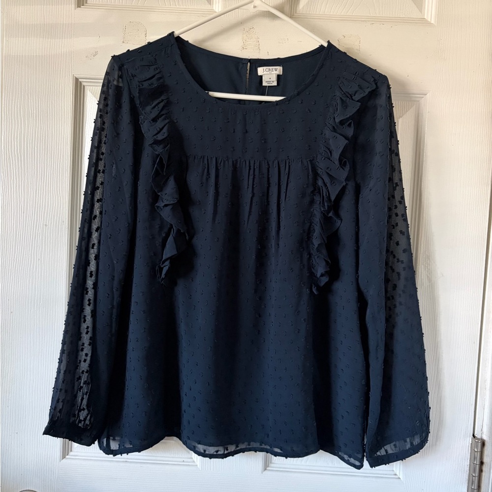J.Crew Midnight Blue Ruffle Blouse Women’s‎ Sz 8